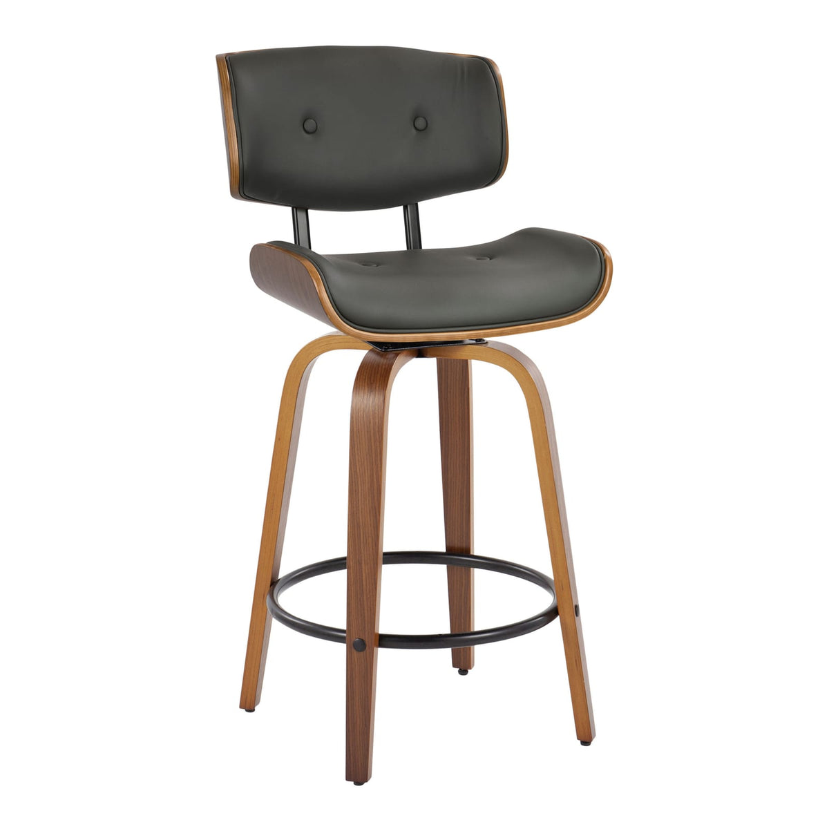 Grey Faux Leather Counter Stools - 2 Swivel Stools