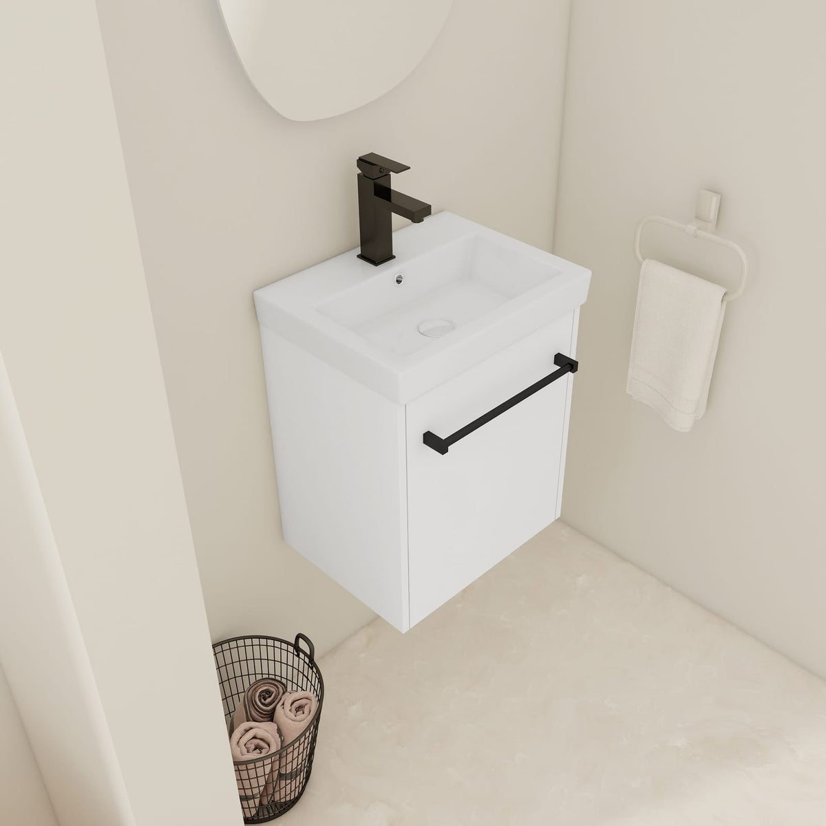 18'' Floating Bathroom Vanity - White Plywood Storage