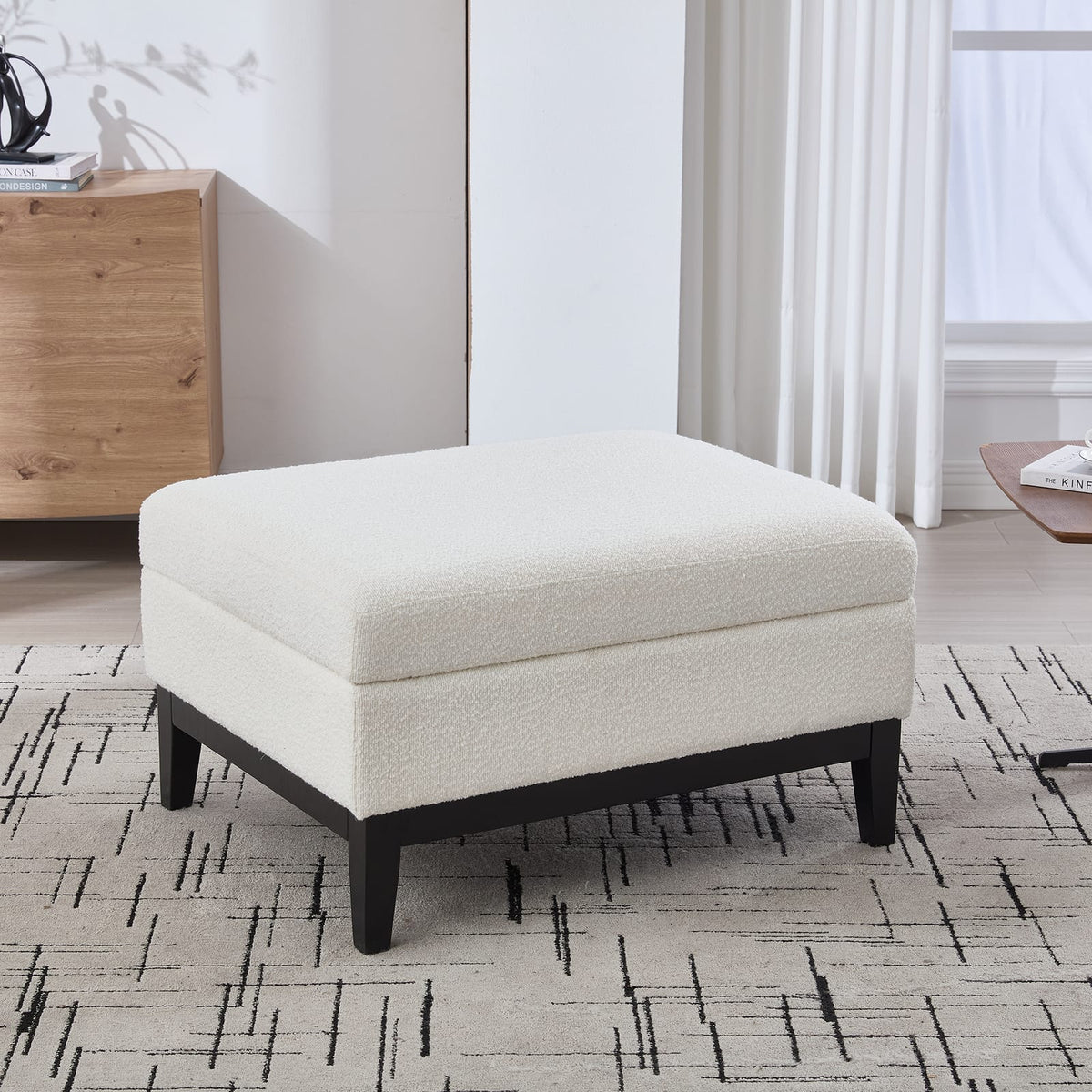 Ivory Boucle Storage Ottoman - Bedroom Footstool