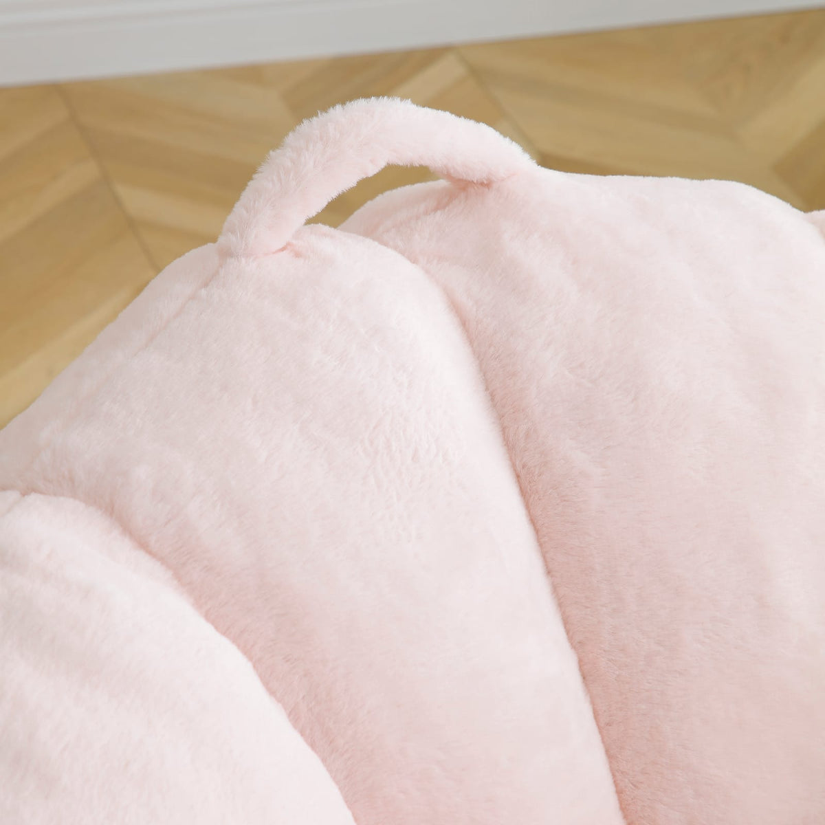 Pink Faux Fur Bean Bag Sofa with Footstool for Living Room Comfort