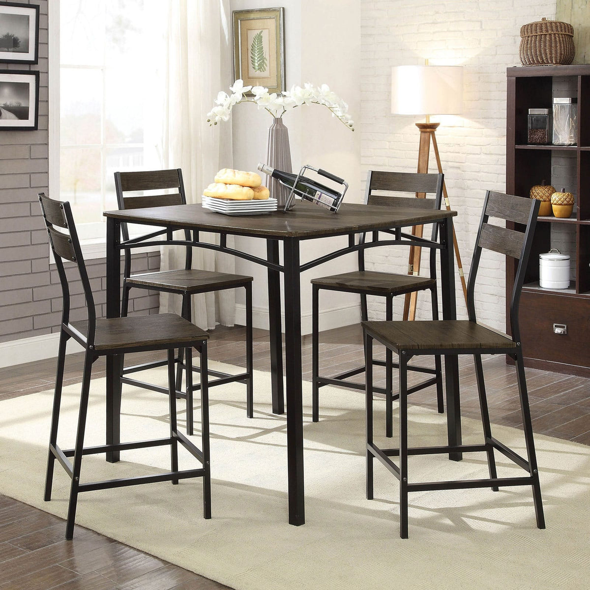 Antique Brown Metal Dining Table Set - Seats 4