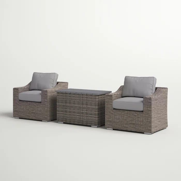 Grey Wicker Patio Furniture Set 3 Piece Outdoor Seating