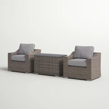 Grey Wicker Patio Furniture Set 3 Piece Outdoor Seating