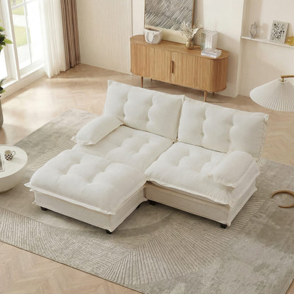 2-Seat Beige Chenille L-Shaped Sofa - Modular Sectional Couch for Living Room