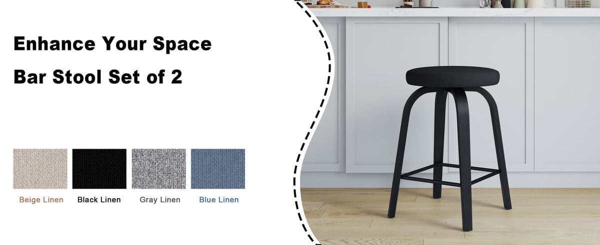 Black Swivel Bar Stools Set of 2 - Counter Height Dining Chairs
