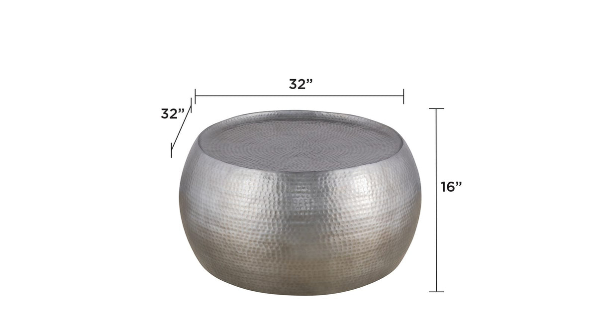 Modern Round Aluminum Coffee Table - Silver, 32 Inch