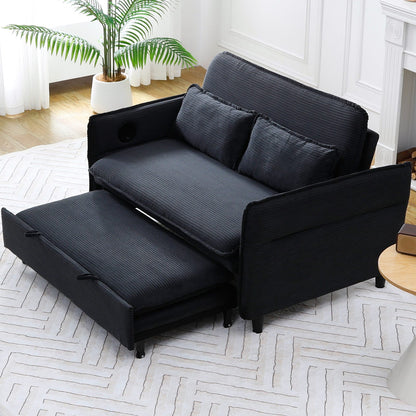 65.74" Black Corduroy Sofa Bed - Adjustable Comfort & Storage