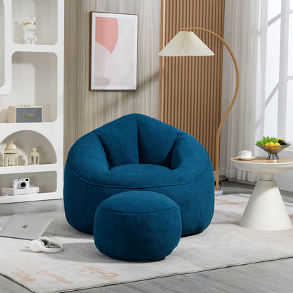 Blue Microfiber Bean Bag Chair - Soft Foam Comfort for Living Room