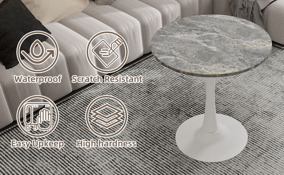 Round Grey White Coffee Table - 27.6" Diameter for Dining Room