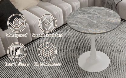 Round Grey White Coffee Table - 27.6" Diameter for Dining Room