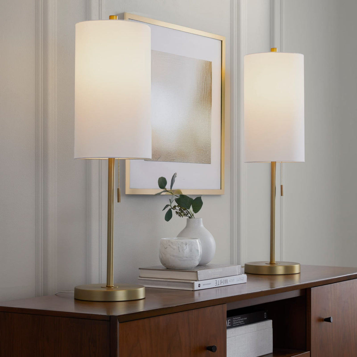 Gold & White Table Lamps - Set of 2 with USB Port