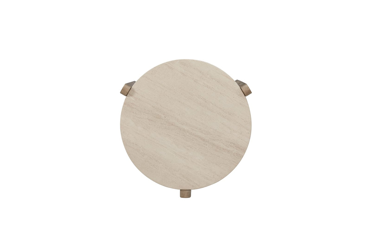 Taupe Natural Stone Accent Table - Round 25" for Living Room