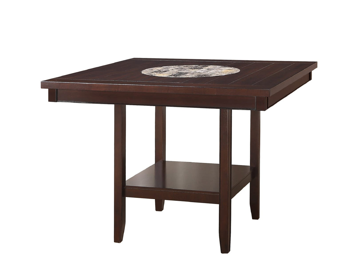 Square Dining Set with Upholstered Chairs and Lazy Susan Dark Brown Wood