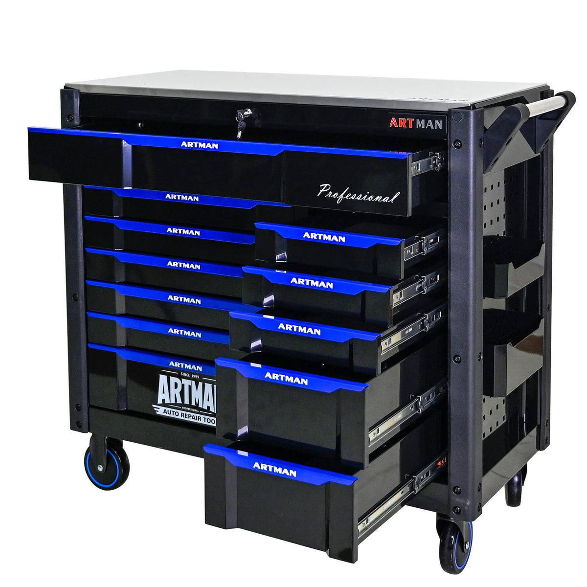 12-Layer Tool Trolley with Wheels - Black & Blue Steel