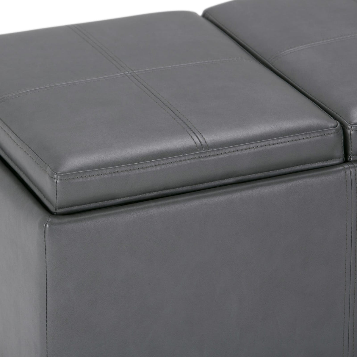 Dark Gray Faux Leather Storage Ottoman - 41.7" Wide