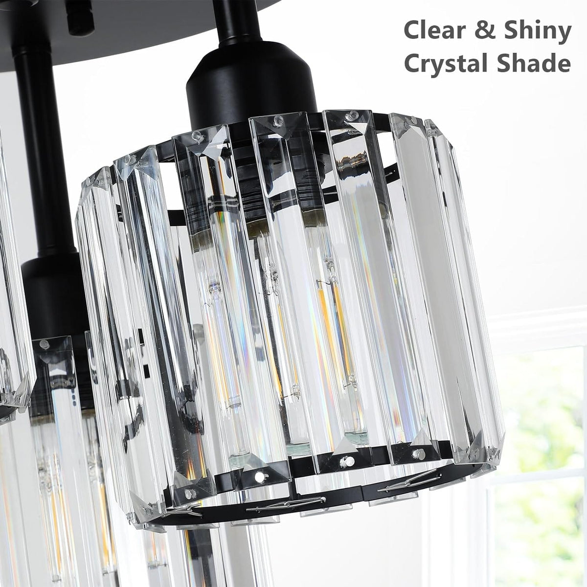 Black Crystal Flush Mount Ceiling Light - 3-Light Modern Fixture