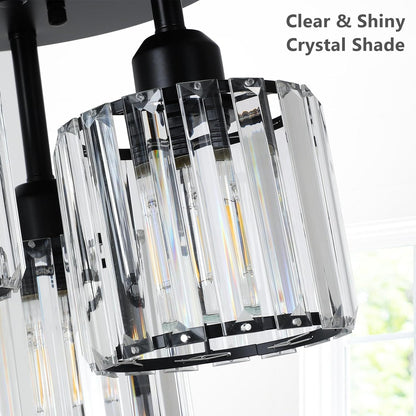 Black Crystal Flush Mount Ceiling Light - 3-Light Modern Fixture