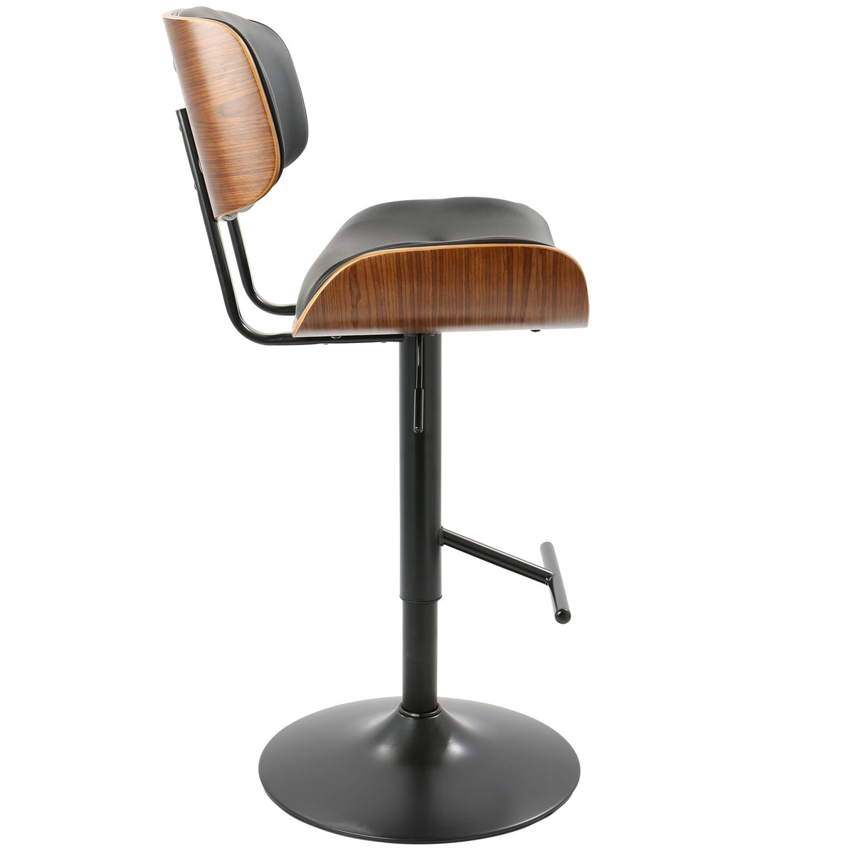 Black Faux Leather Barstools - 2 Mid-Century Style Swivel Bar Stools