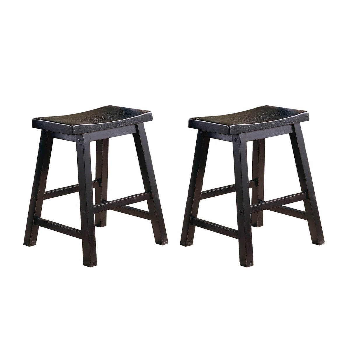 Black Solid Wood Dining Stools Set of 2 - Saddle Seat Height