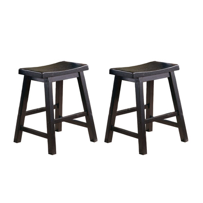 Black Solid Wood Dining Stools Set of 2 - Saddle Seat Height