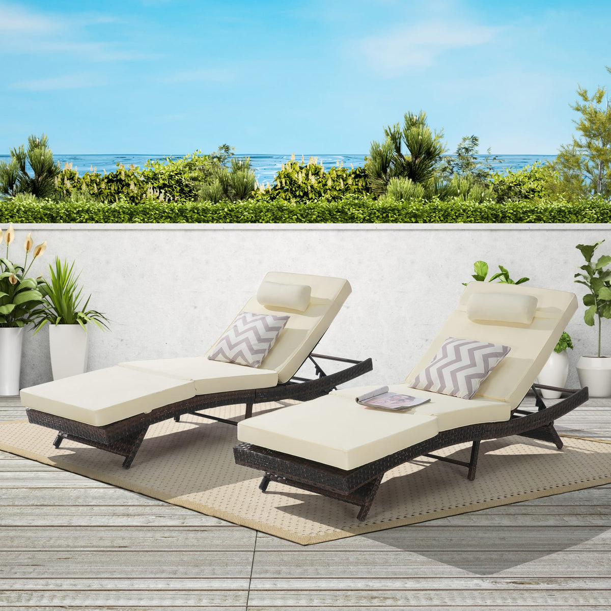 Khaki 2 Person Rattan Outdoor Loungers - Patio Seating