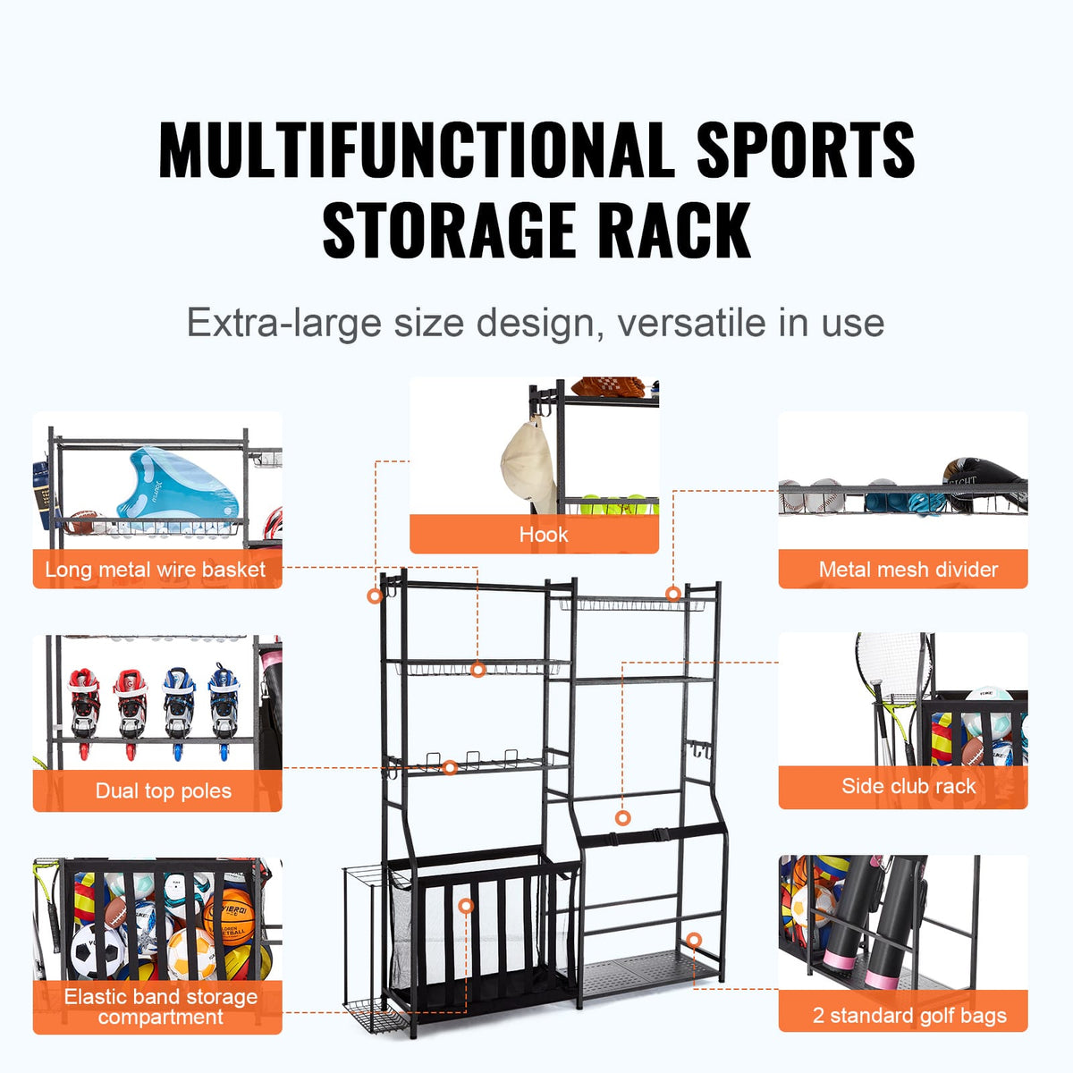 Black Metal Golf Storage Stand - 2 Bag Holder for Living Room