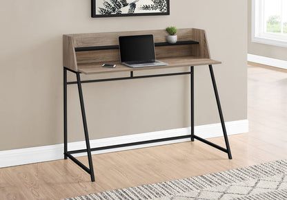 Compact Computer Desk with Storage Shelf, Taupe Particle Board Finish for Home Office