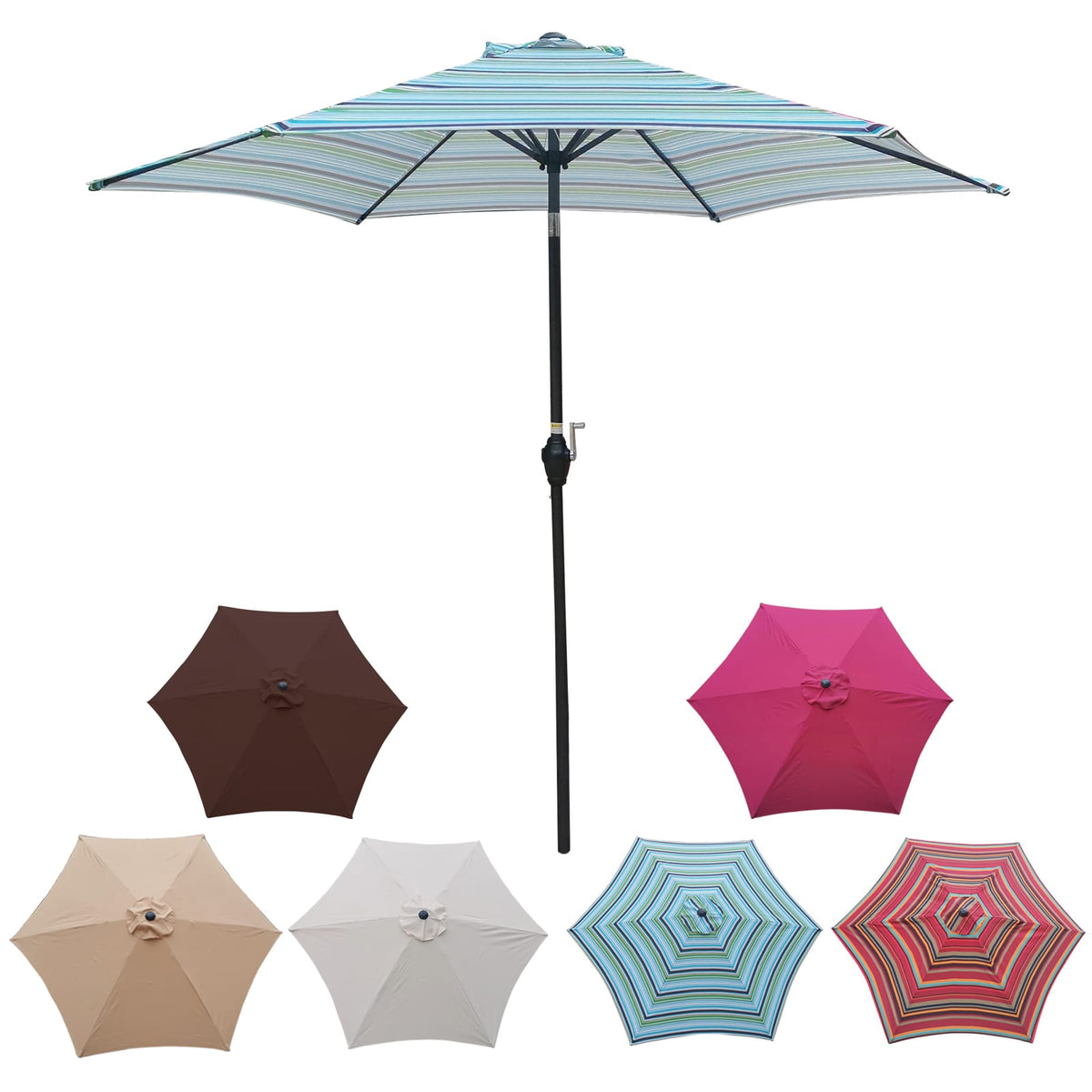 9 Foot Blue Striped Patio Umbrella - Metal Frame