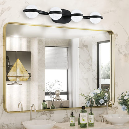 Black Iron Bathroom Vanity Light - 4-Light LED Wall Sconce