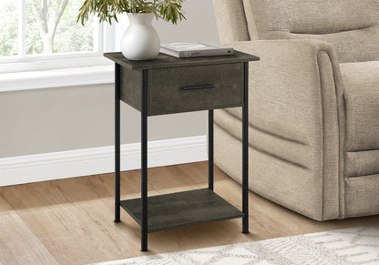 2 Tier Accent Table - Black Metal, Storage Drawer