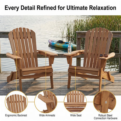 Light Brown Adirondack Chair Set of 2 - Outdoor Patio Furniture