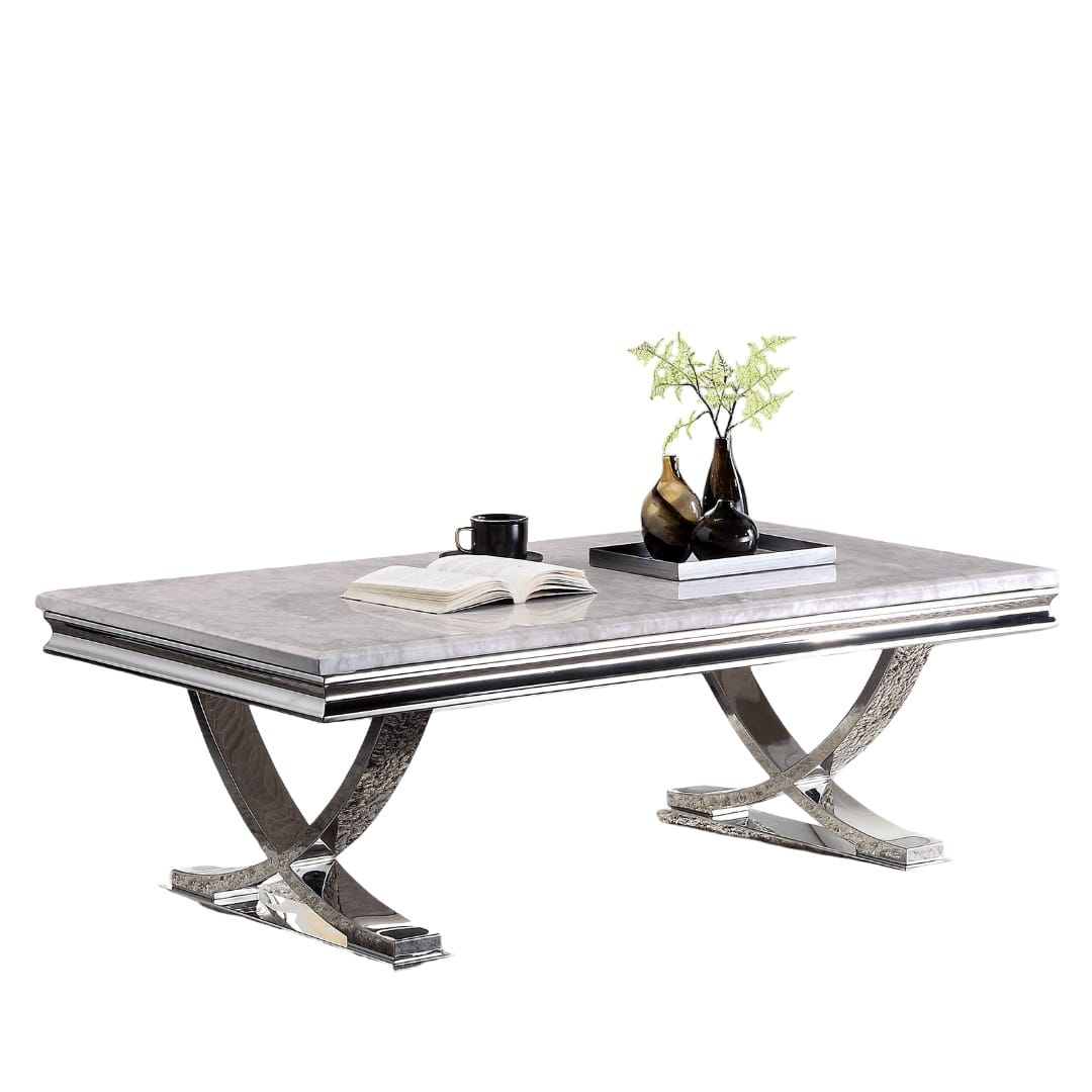 Modern Glam Coffee Table - Chrome, Faux Marble Top