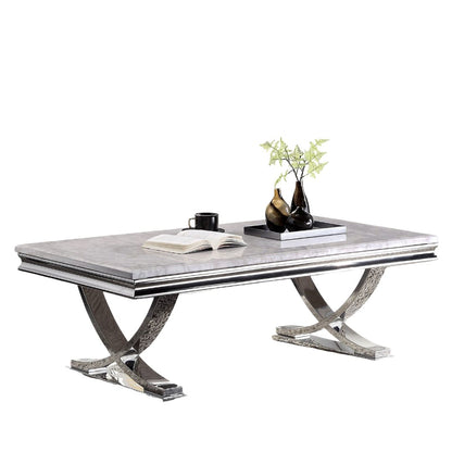 Modern Glam Coffee Table - Chrome, Faux Marble Top