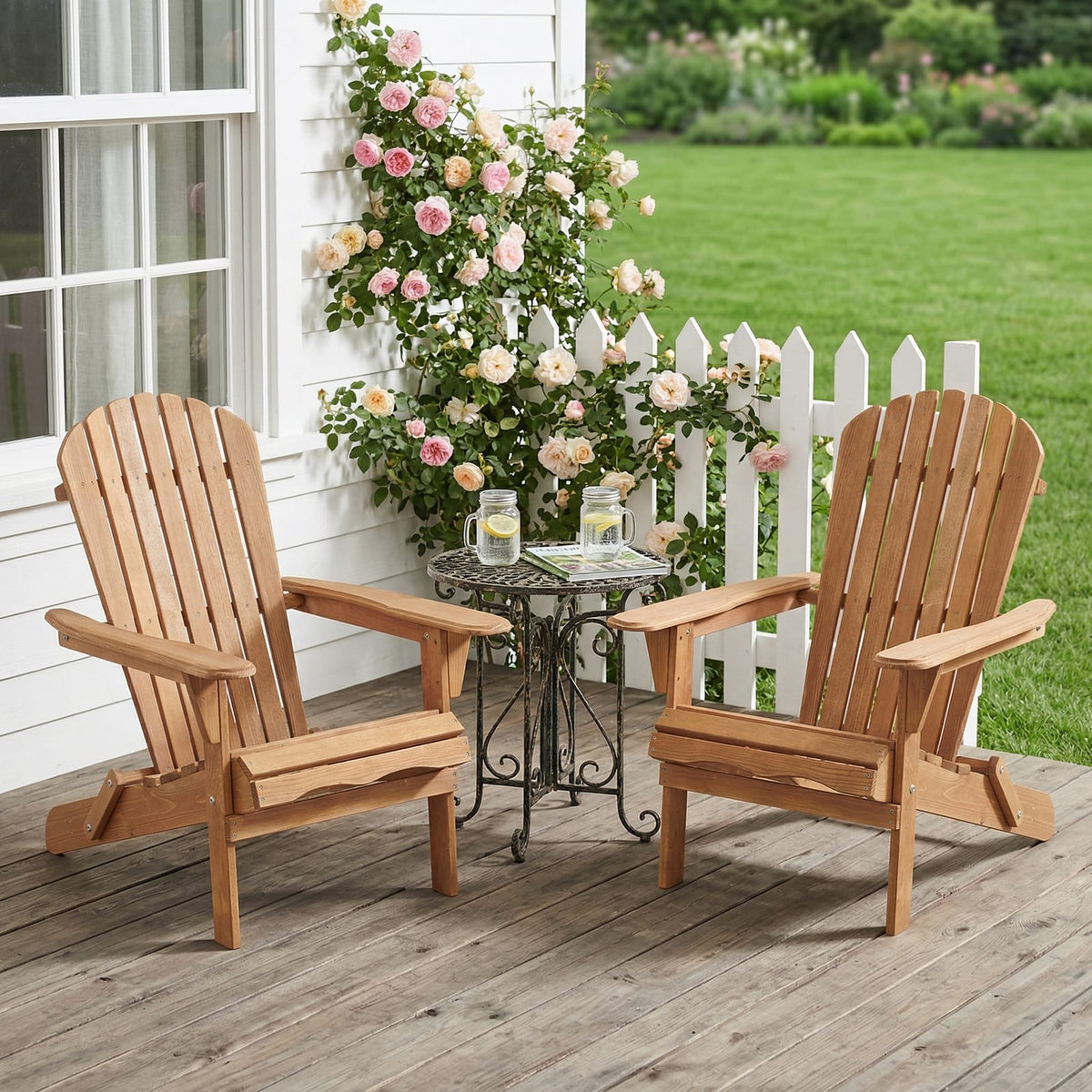 Light Brown Adirondack Chair Set of 2 - Outdoor Patio Furniture