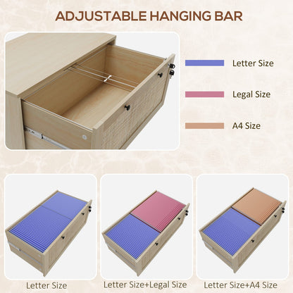 Natural Rattan File Cabinet - 2 Drawers with Lock