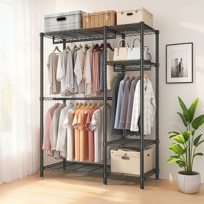 Heavy Duty Clothes Rack - Black Adjustable Shelving Unit