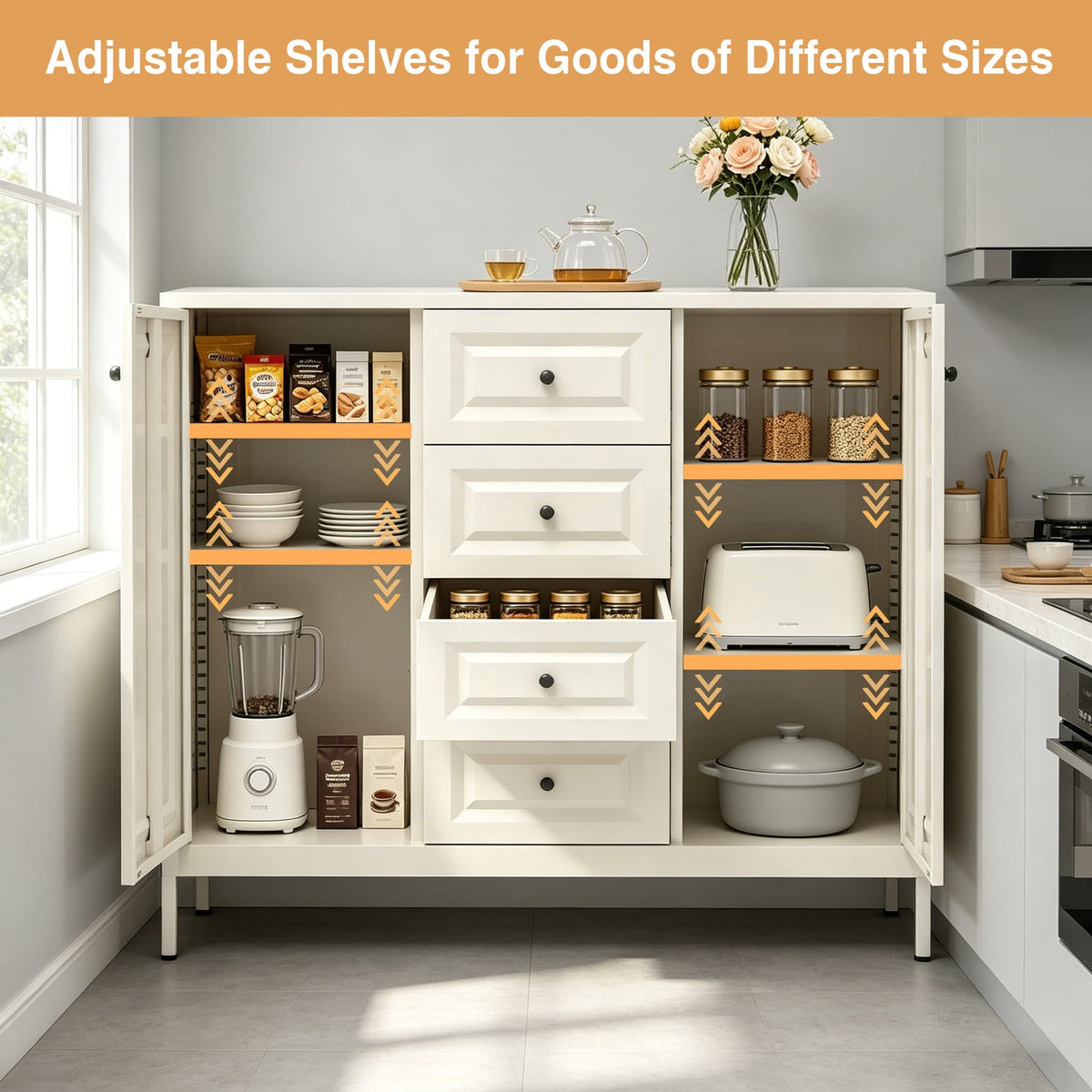 47.24" Beige Steel Storage Cabinet with Drawers & Shelves