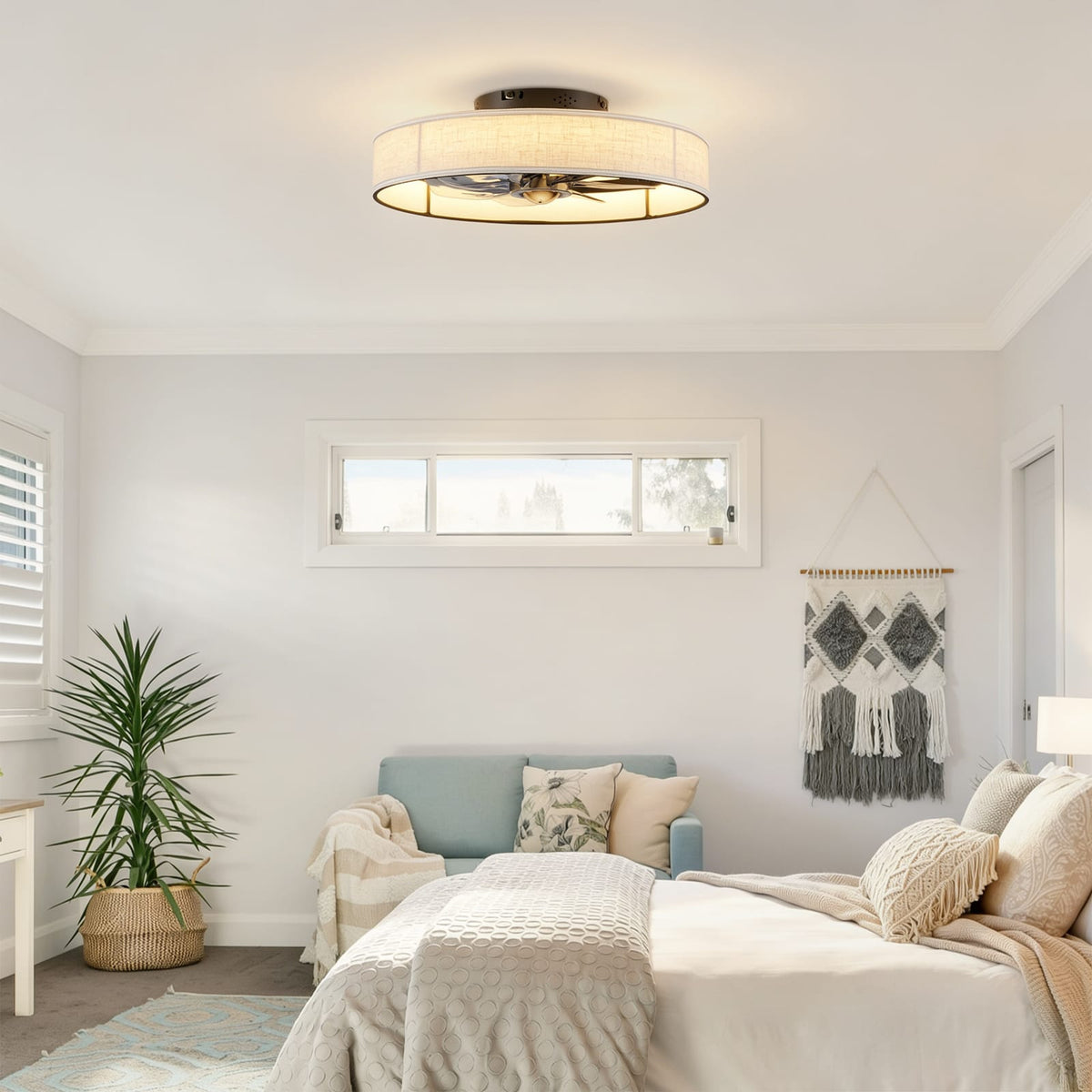 Matte Black Farmhouse Ceiling Fan with Remote Control for Bedroom