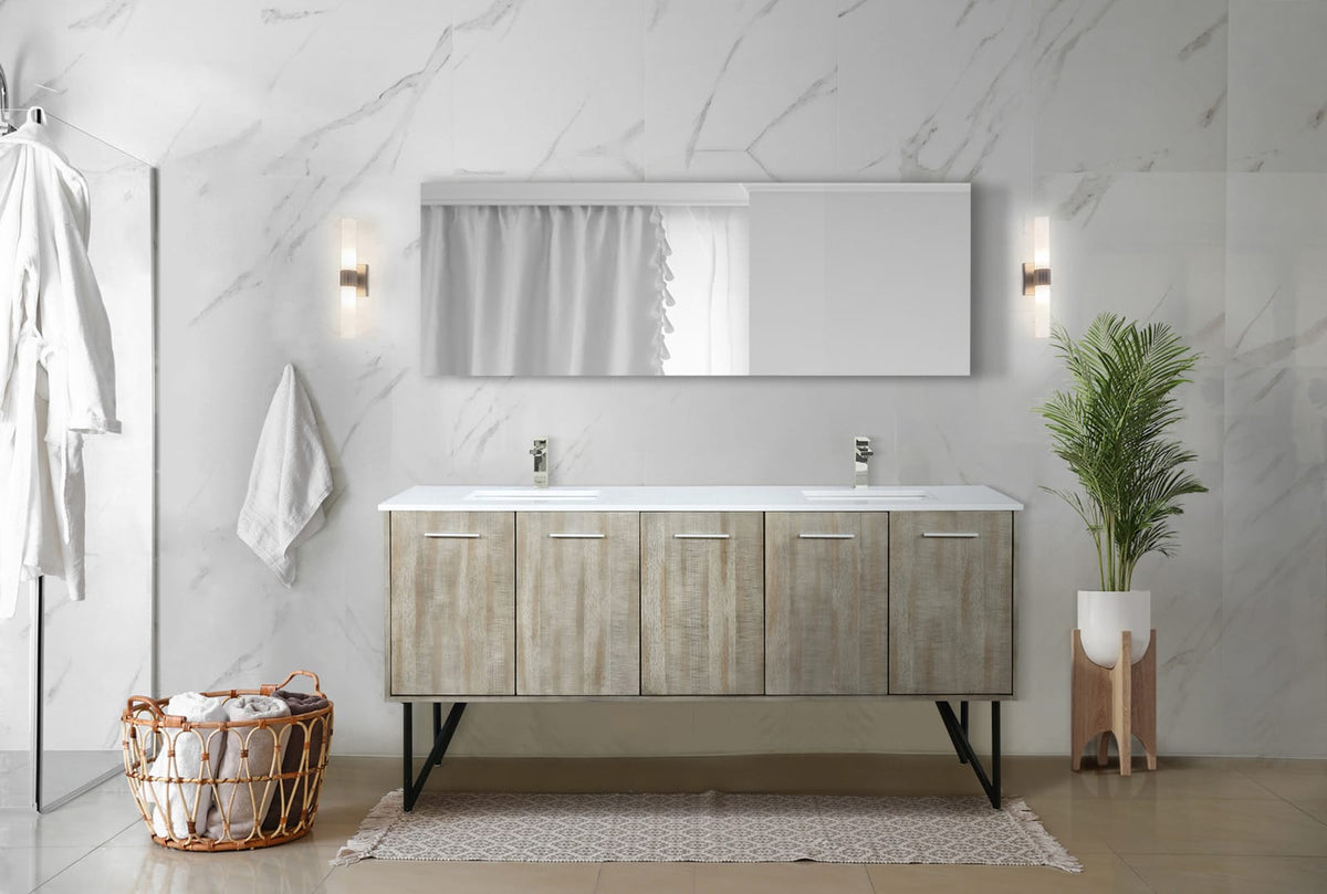 Acacia Wood Double Bath Vanity 72" with Marble Top