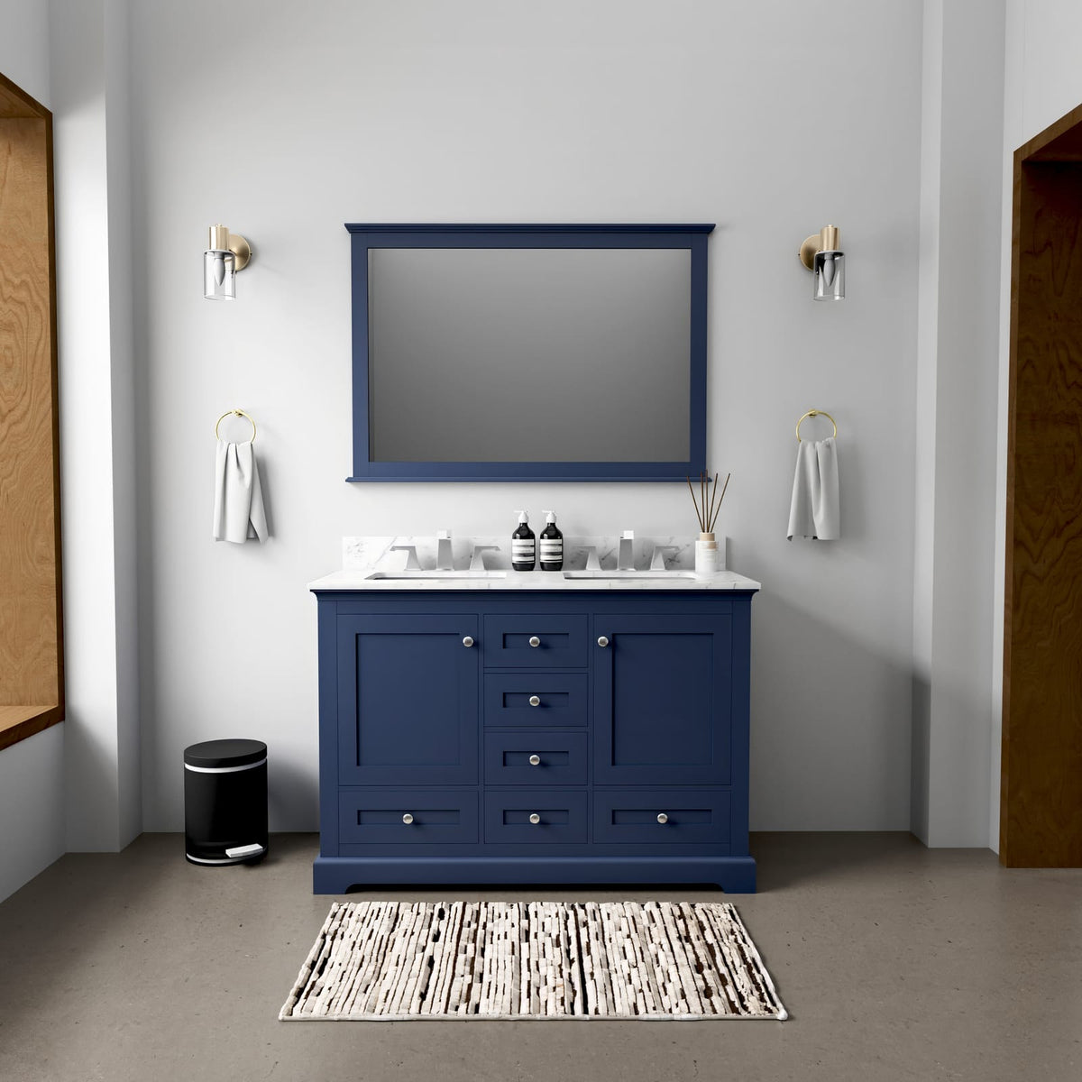 Navy Blue Double Bathroom Vanity with Mirror - 48 inch Wide