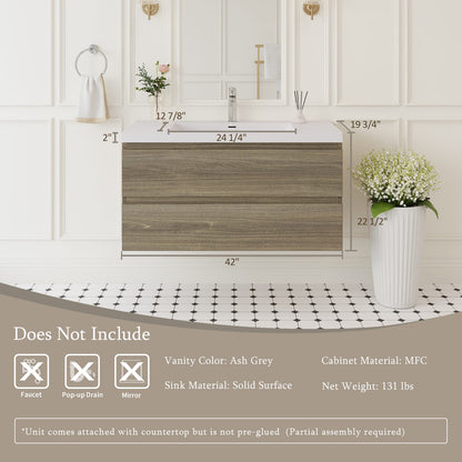Grey Ash Bathroom Vanity - Wall Mounted Storage Cabinet