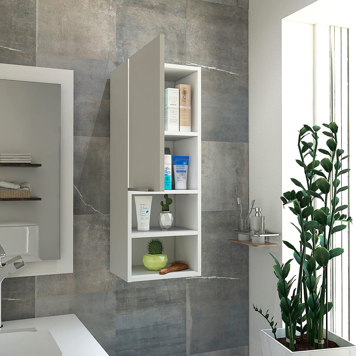 White Particle Board Bathroom Cabinet with Shelves for Storage