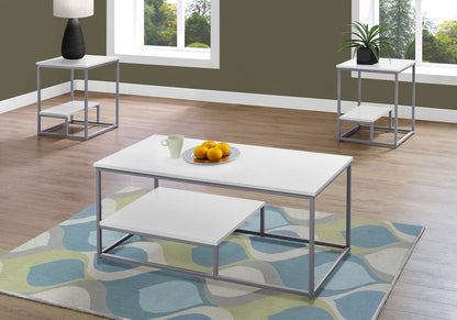 White MDF Coffee Table Set with Storage Shelves for Living Room
