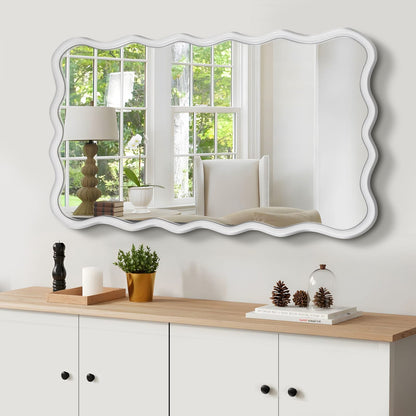 Solid Wood Wavy Rectangle Mirror - Natural Wood 40" x 28"
