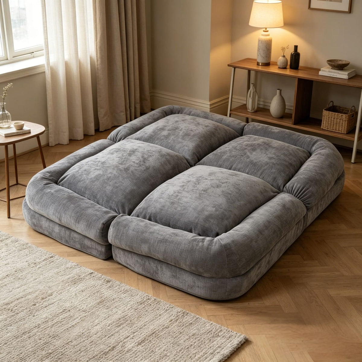 Gray Metal Frame Convertible Sofa Bed - 18 Positions for Living Room