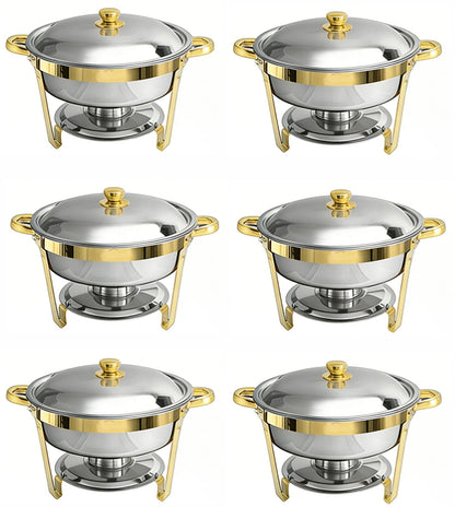 Stainless Steel Round Buffet Dish Set - Golden, Silver
