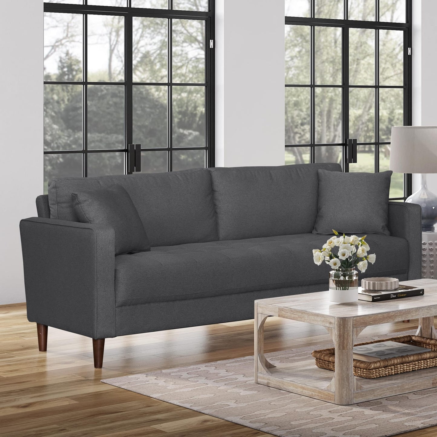 Contemporary Gray Sofa - 2 Seat Plush Comfort for Living Room