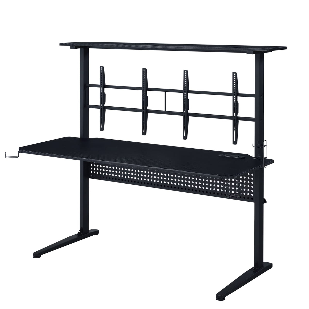 Black Gaming Desk with LED Light and Monitor Holders