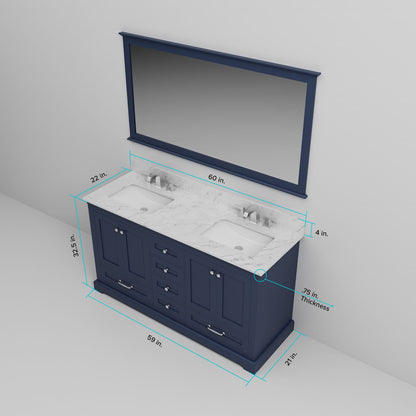 Navy Blue Double Bath Vanity - 60" W x 22" D - Wood & Plywood