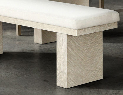 Natural Farmhouse Dining Bench with Fabric and Foam Cushion